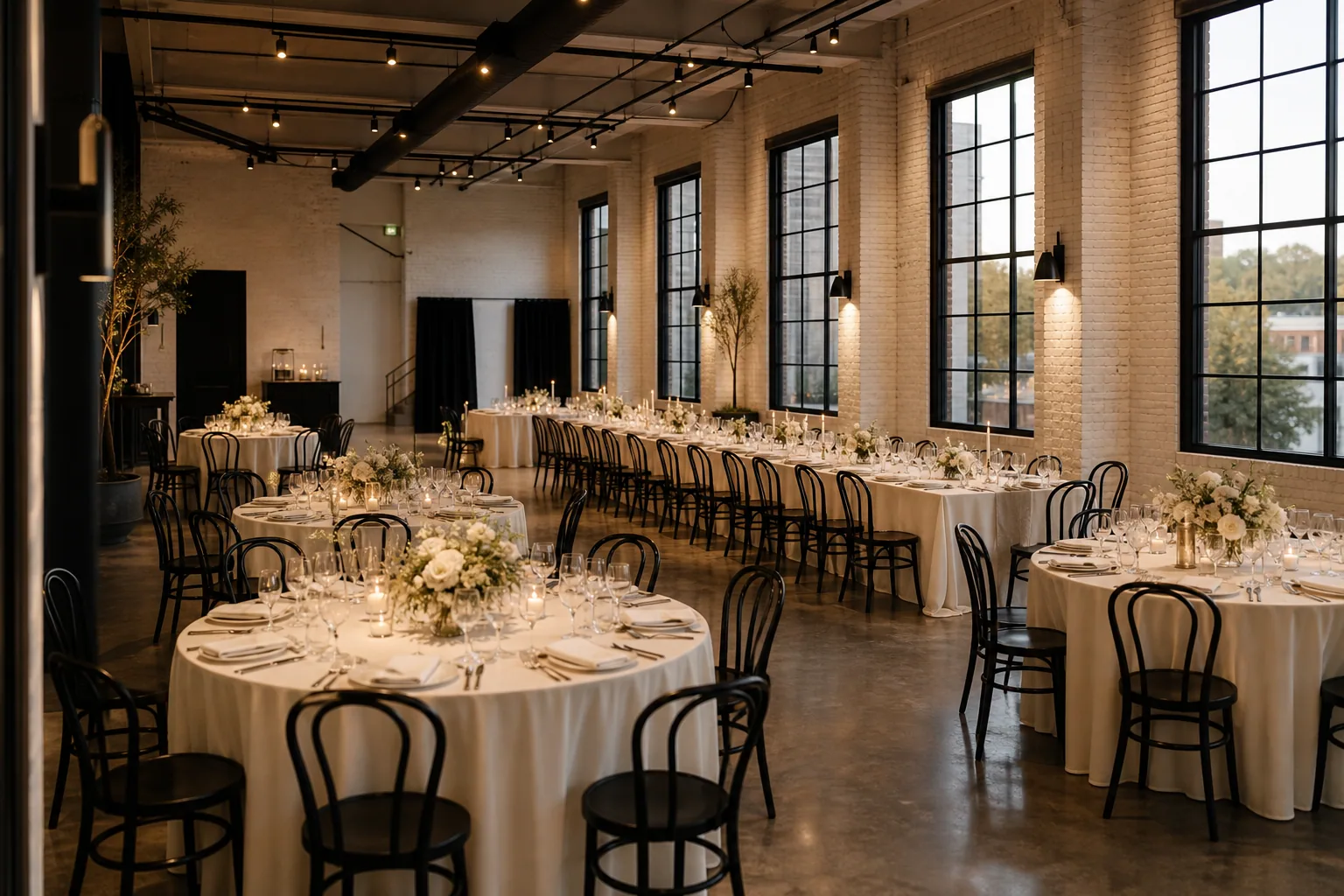 The Main Floor set for a reception under Edison rigging